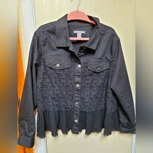 New Black Lace Denim Jacket